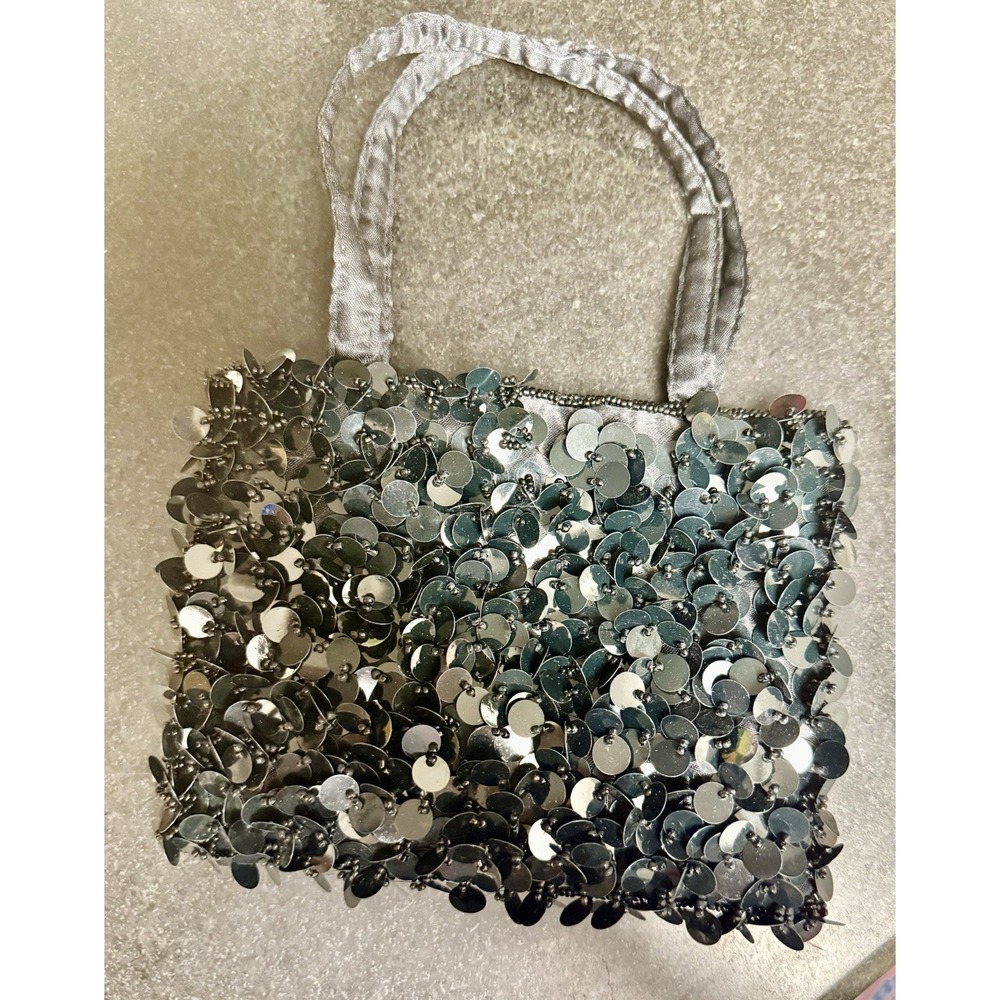 Black Small Girls Womens Dressy Beaded Sequence Party  Purse Handbag Satin